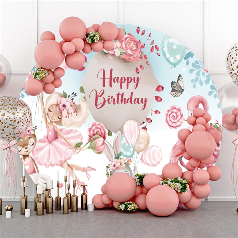 Lofaris Animals Balloon Happy Birthday Round Backdrop For Girl