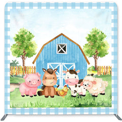 Lofaris Animals Blue House Double-Sided Backdrop for Birthday