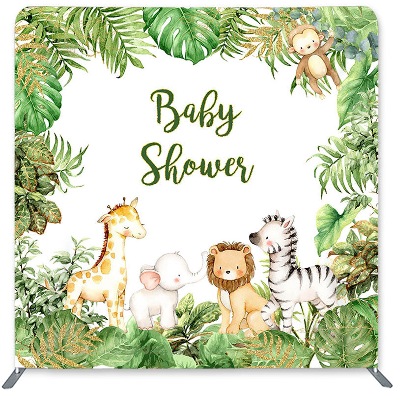 Animals Green Leaves Fabric Backdrop Cover for Baby Shower – Lofaris