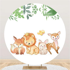 Lofaris Animals With Green Leaves Round Baby Shower Backdrop