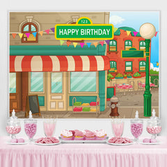 Lofaris Animated House Street Theme Happy Birthday Backdrop