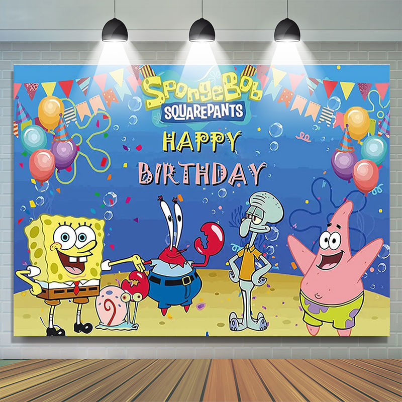 Lofaris Animation Yellow Sponge For Children Happy Birthday Backdrop