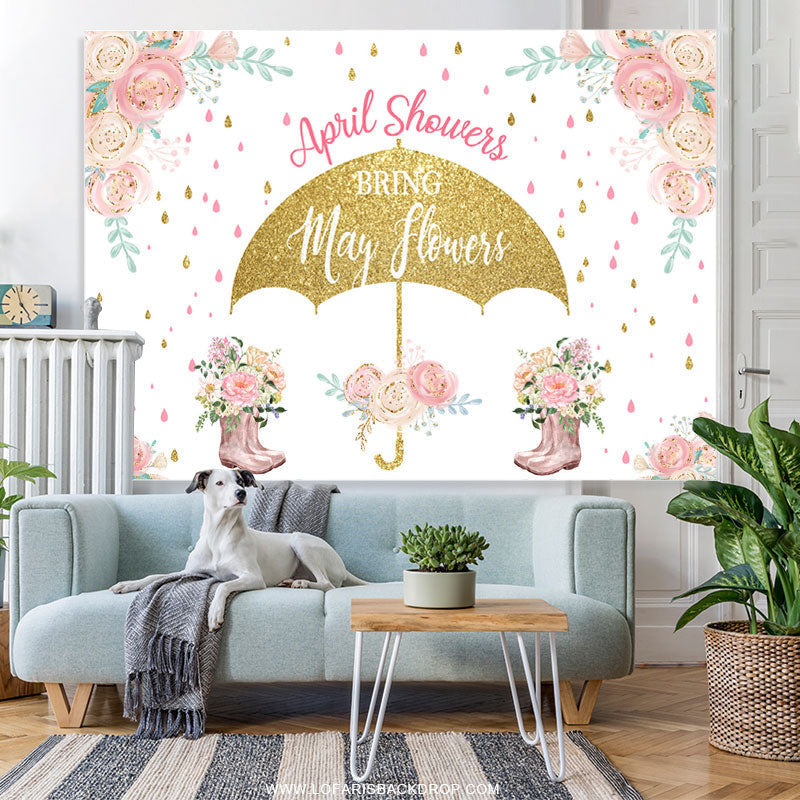 April Shower Bring May Flowers Glitter Baby Shower Backdrop Lofaris