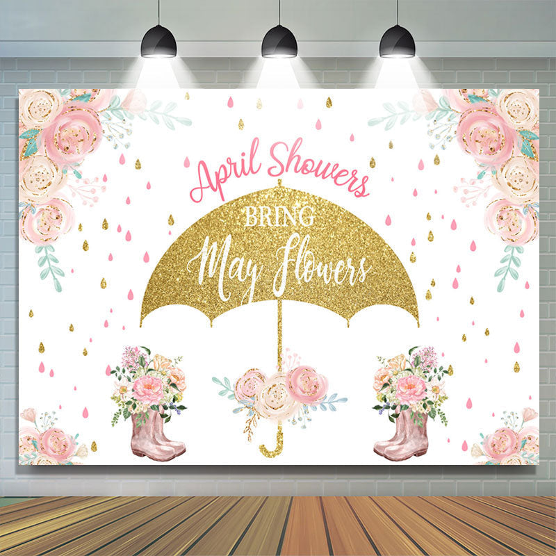 April Shower Bring May Flowers Glitter Baby Shower Backdrop Lofaris