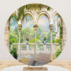 Lofaris Arched Marble Scene With Rainbow Round Holiday Backdrop