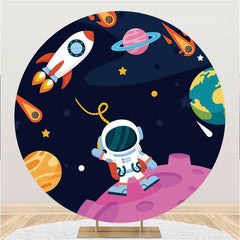 Lofaris Astronaut And Rocket Custom Circle Birthday Backdrop