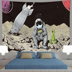 Lofaris Astronauts And Aliens Galaxy Novelty Wall Tapestry