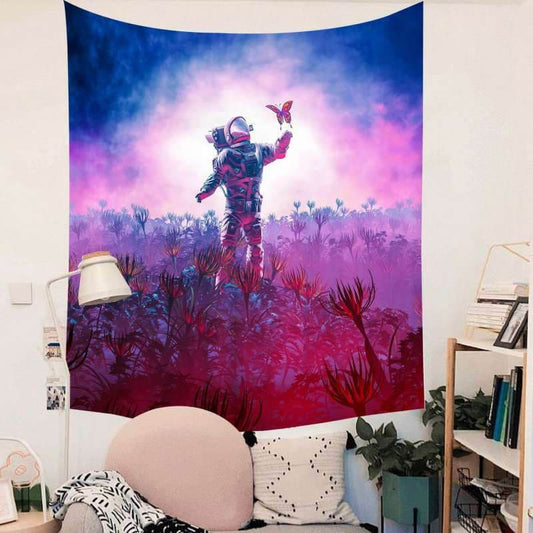 Lofaris Astronauts And Floral Butterfly Trippy Novelty Wall Tapestry