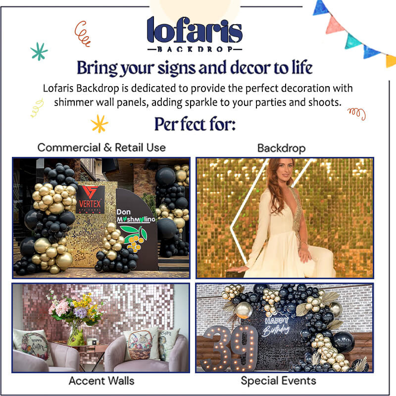 Lofaris Attractive Shimmer Wall Panel Sequins Backdrop For Wedding Graduation Birthday