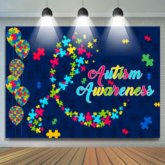Lofaris Autism Awareness Puzzles Dark Blue Dance Party Backdrop