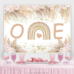 Lofaris Autumn Floral And Leaves Happy 1St Birthday Backdrop