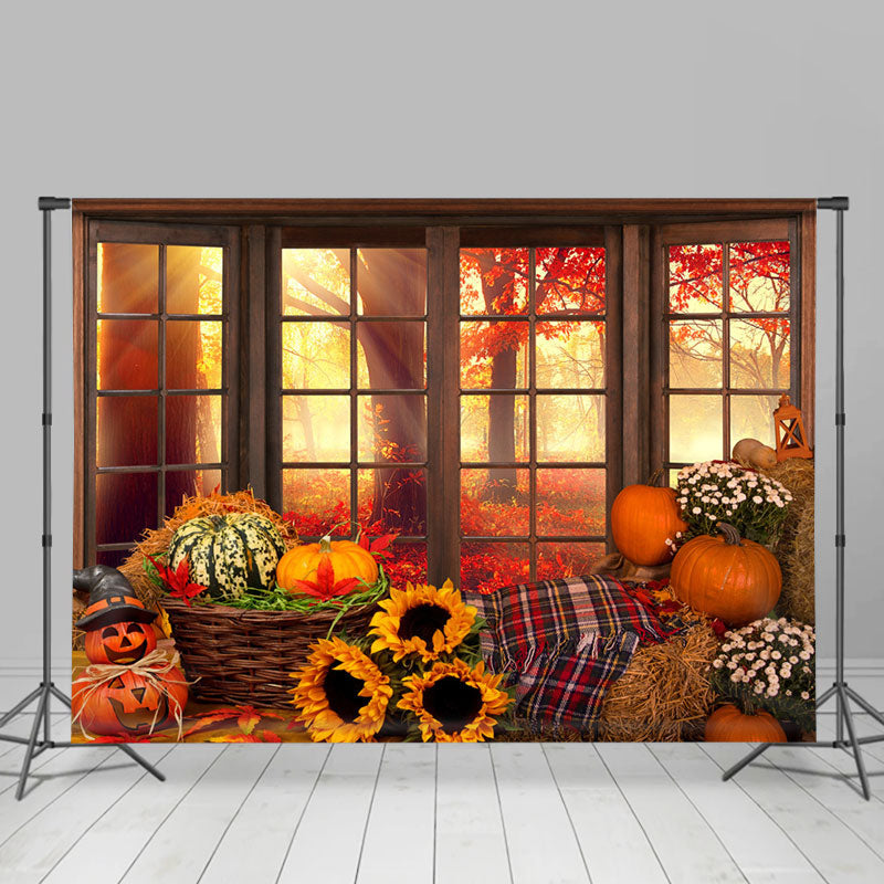 Lofaris Autumn Leaves And Pumpkins Theme Givings Day Backdrop