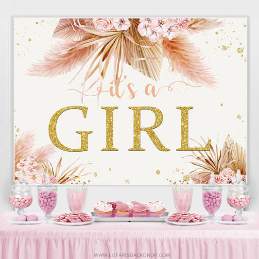 Lofaris Autumn Leaves With Flowers Girl Baby Shower Backdrop