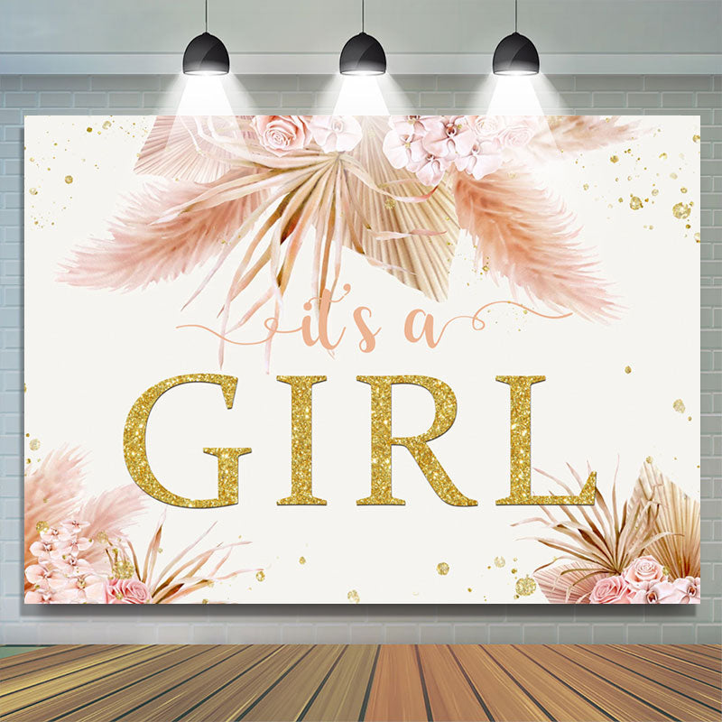 Lofaris Autumn Leaves With Flowers Girl Baby Shower Backdrop