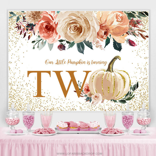 Lofaris Autumn Little Pumpkin Is Turning Two Birthday Backdrop