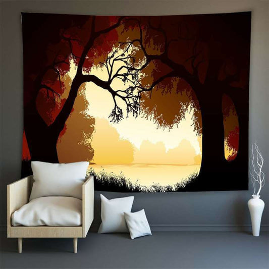 Lofaris Autumn Reed Mountain Forest Lake Landscape Wall Tapestry