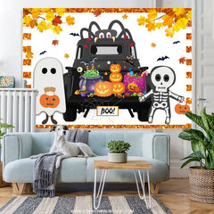 Lofaris Autumn Spy Spider Pumpkin Cute Ghost Halloween Backdrop