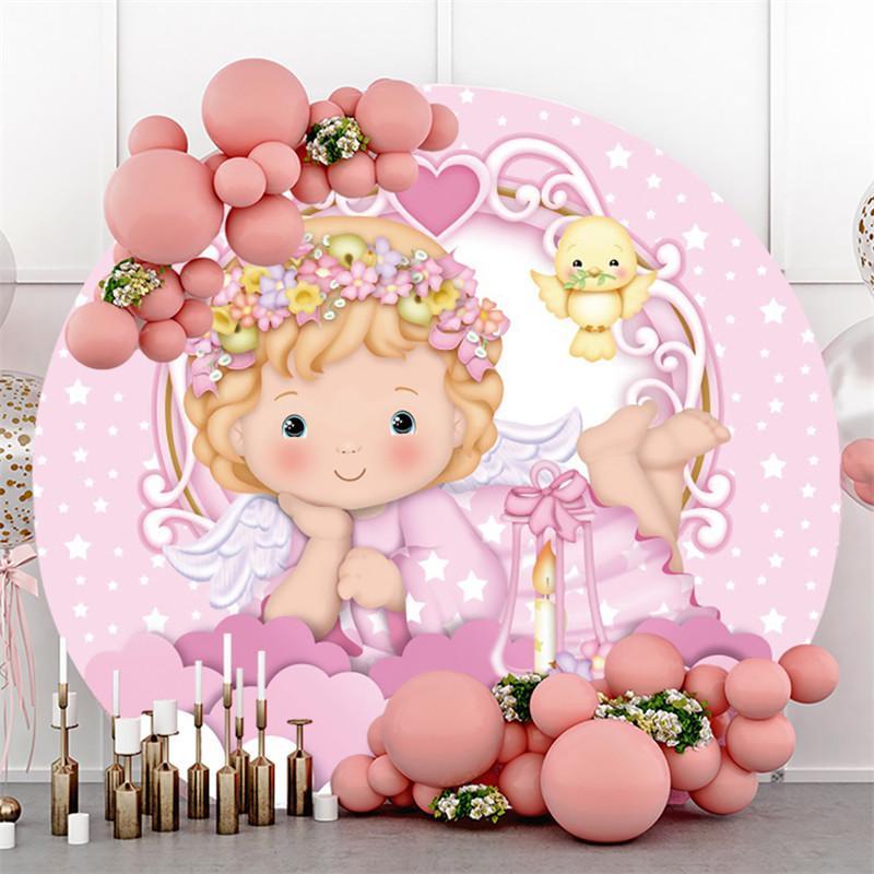 Lofaris Baby Angel Bird Star Pink Cloud Round Backdrops for Girl