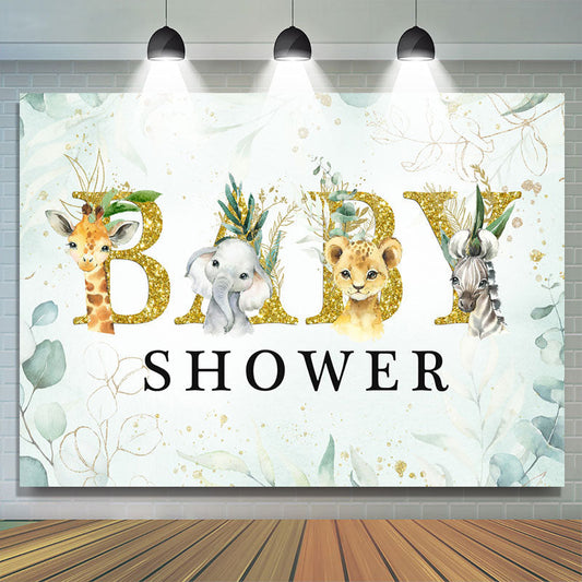 Lofaris Baby Animals and Green Plants Shower Backdrop Boy