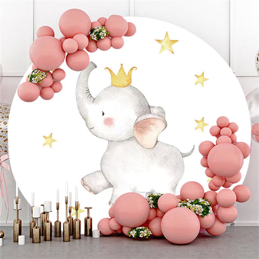 Lofaris Baby Elephant Five-Pointed Star Birthday Round Backdrop