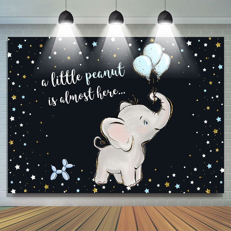 Lofaris Baby Elephant With Bule Balloons Shower Backdrop