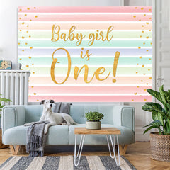 Lofaris Baby Girl Is One Rainbow Stripe Backdrop for Birthday