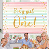 Load image into Gallery viewer, Lofaris Baby Girl Is One Rainbow Stripe Backdrop for Birthday