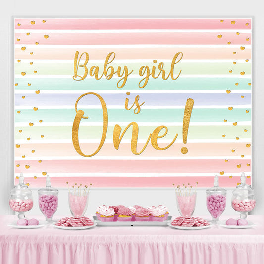 Lofaris Baby Girl Is One Rainbow Stripe Backdrop for Birthday