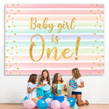 Load image into Gallery viewer, Lofaris Baby Girl Is One Rainbow Stripe Backdrop for Birthday