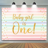 Load image into Gallery viewer, Lofaris Baby Girl Is One Rainbow Stripe Backdrop for Birthday