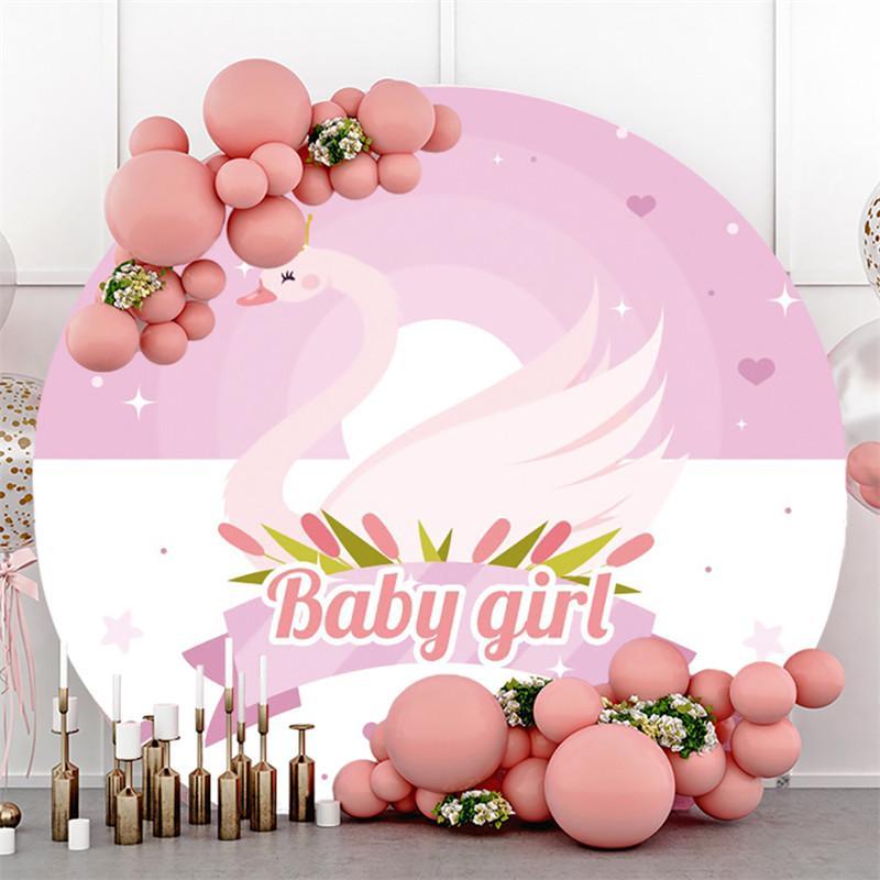 Lofaris Baby Girl Pink And White Swan Round Backdrops for Shower