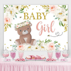 Lofaris Baby Girl Teddy Bear and Floral Shower Backdrop