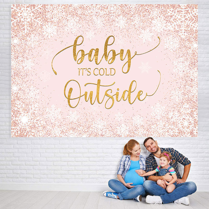 Lofaris Baby Is Cold Outside Pink Winter Shower Backdrop
