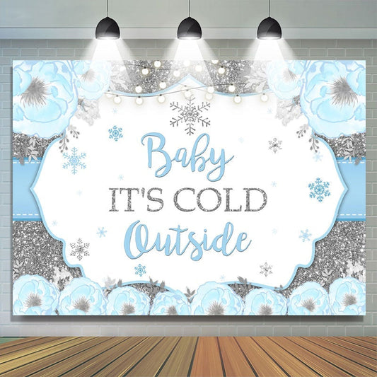 Lofaris Baby It Is Cold Outside Floral Blue Backdrop for Shower