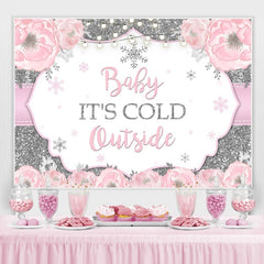 Lofaris It Is Cold Outside Pink Floral Backdrop for Baby Shower