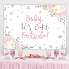 Lofaris Baby Its Cold Outside Pink Floral Shower Backdrop