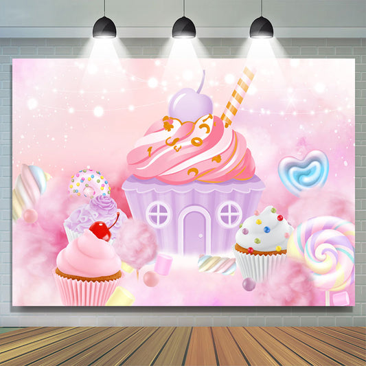 Lofaris Baby Pink Candyland Dessert Happy Birthday Backdrop