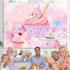 Lofaris Baby Pink Candyland Dessert Happy Birthday Backdrop
