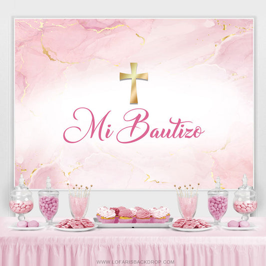 Lofaris Baby Pink Cross Mi Bautizo Baptism Backdrop For Girls