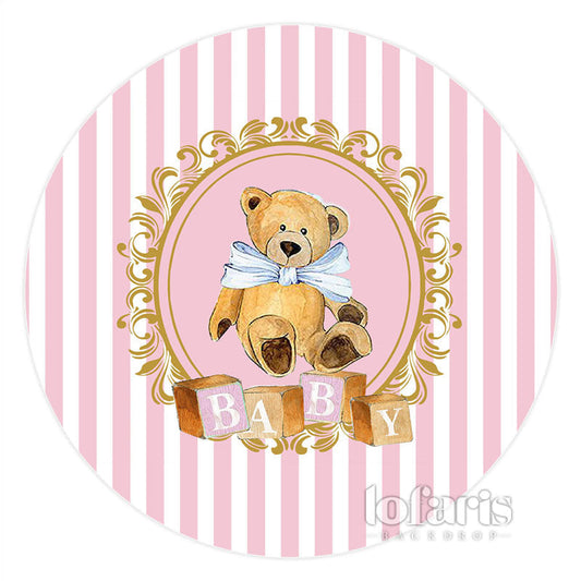 Lofaris Baby Pink Stripe Teddy Bear Sweet Round Backdrop