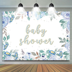 Lofaris Baby Shower Blue Floral Glitter Backdrop for Boy