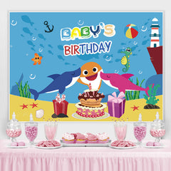 Lofaris Babys Birthday Shark Cake Gift Backdrop for Party