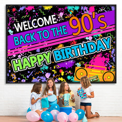 Lofaris Back To The 90S Abstract Themed Happy Birthday Backdrop