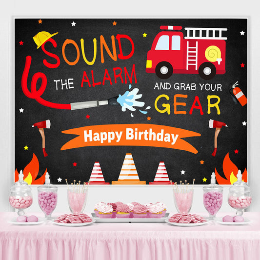 Lofaris Backdrop for Boys Firefighter Happy Birthday