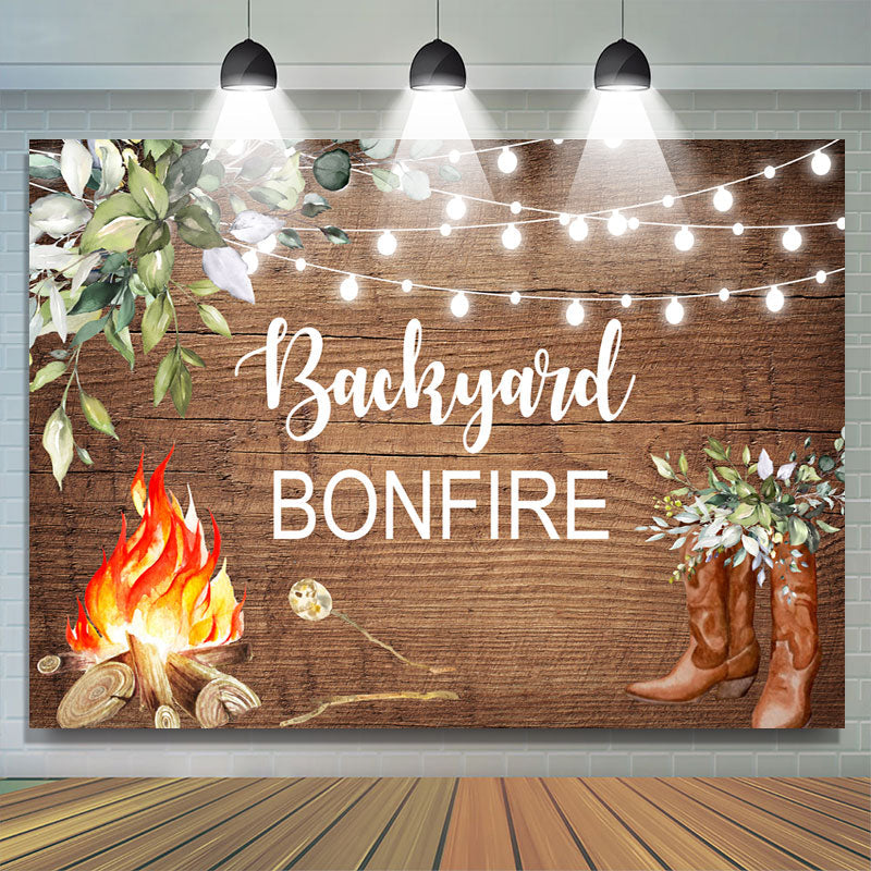 Lofaris Backyard Bonfire Wooden Leaves Housewarming Backdrop
