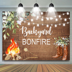 Lofaris Backyard Bonfire Wooden Leaves Housewarming Backdrop