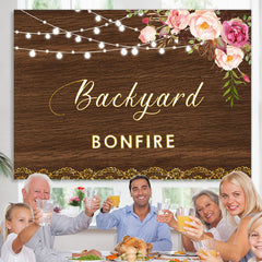 Lofaris Backyard Bonfire Wooden Pink Floral Light Backdrop