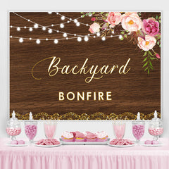 Lofaris Backyard Bonfire Wooden Pink Floral Light Backdrop
