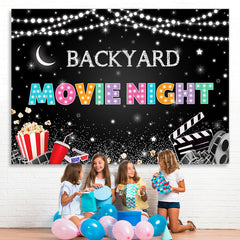 Lofaris Backyard Movie Night Gitter Star And Popcorn Backdrop