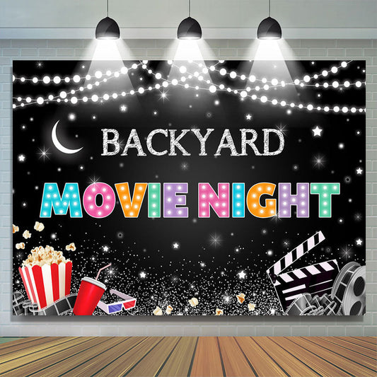 Lofaris Backyard Movie Night Gitter Star And Popcorn Backdrop
